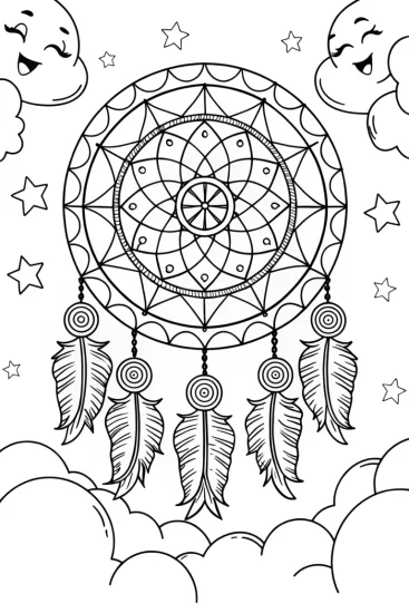 A coloring page of Whimsical Mandala of Dreams Coloring Page