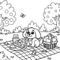 Puppy Picnic Delight Coloring Page