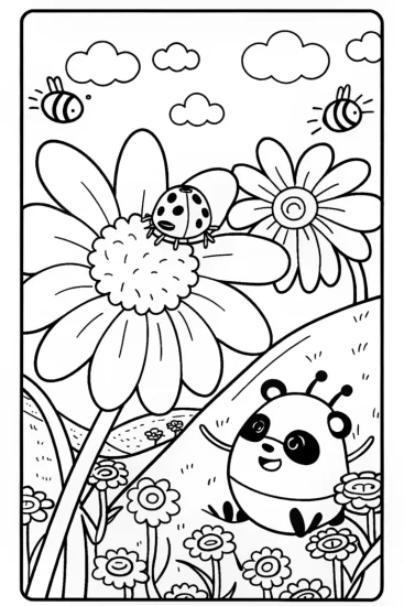 A coloring page of Squishmallow in a whimsical garden