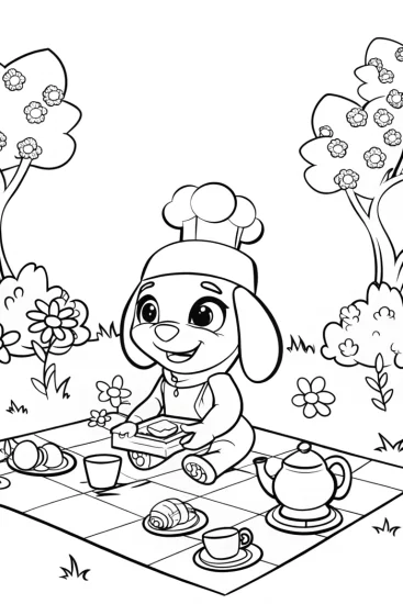 A coloring page of Puppy’s Enchanted Tea Party Coloring Page