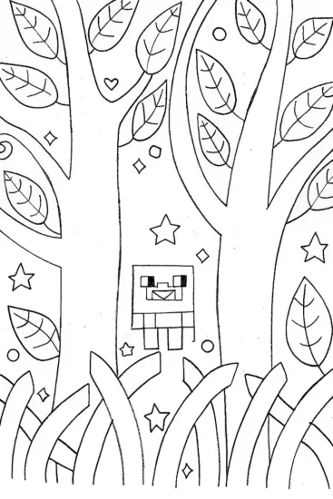 A coloring page of The Creeper’s Enchanted Forest Adventure Coloring Page