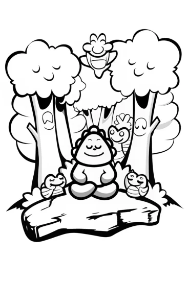 A coloring page of Godzilla’s Tranquil Forest Retreat Coloring Page
