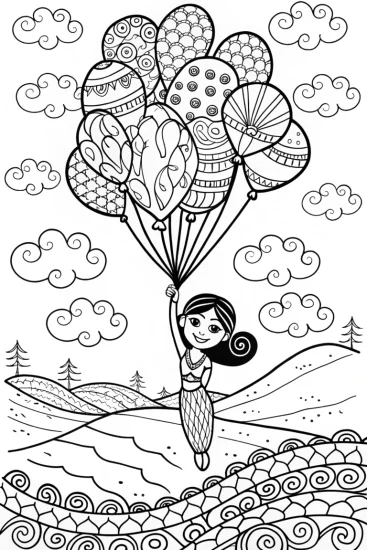 A coloring page of Jasmine’s Whimsical Balloon Adventure Coloring Page