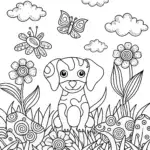 Puppy’s Magical Garden Adventure Coloring Page