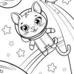 Nova the Cat’s Cosmic Adventure Coloring Page