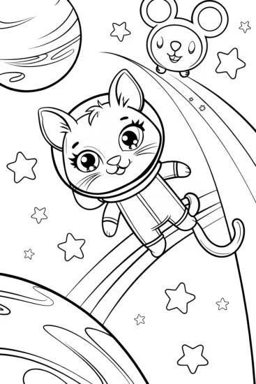 A coloring page of Nova the Cat’s Cosmic Adventure Coloring Page