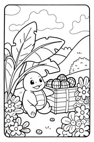 A coloring page of Charmander’s Hidden Treasure Hunt Coloring Page
