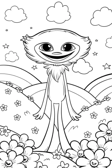 A coloring page of Huggy Wuggy’s Dreamland Journey Coloring Page