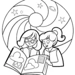 Celestial Anime Astronomers Coloring Page