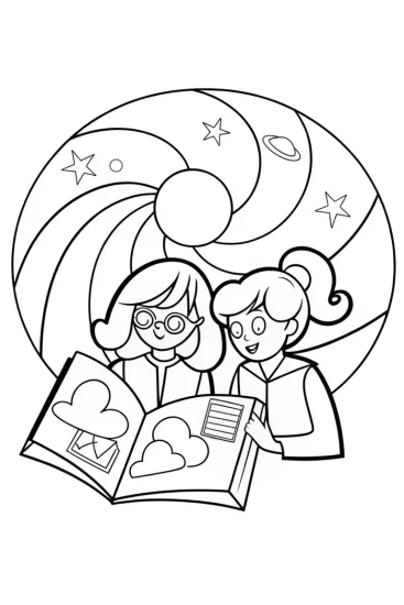 A coloring page of Celestial Anime Astronomers Coloring Page