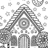 Gingerbread House Under the Starlit Canopy Coloring Page