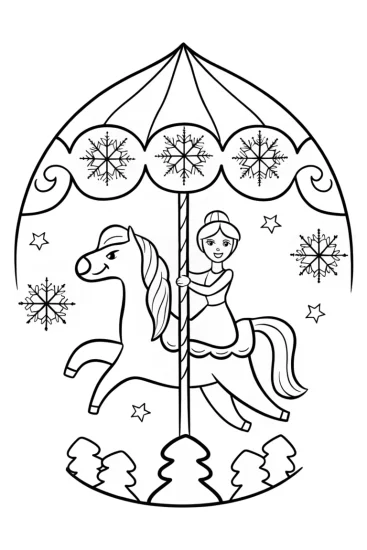 A coloring page of Elsa’s Enchanted Ice Carousel Coloring Page