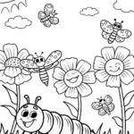 The Cheery Caterpillar’s Garden Stroll Coloring Page