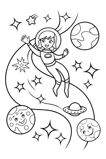A coloring page of Barbie’s Dreamy Space Adventure Coloring Page