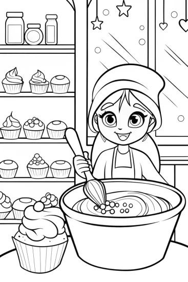 A coloring page of Cupcake Chic’s Magical Bakery Adventure Coloring Page