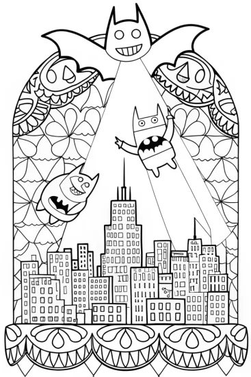 A coloring page of Batman and the Mischievous Shadows Coloring Page