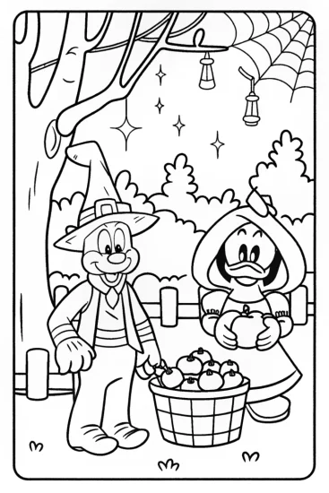 A coloring page of Goofy and Daisy Duck Harvest Festival Coloring Page