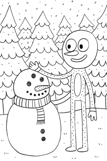 A coloring page of Huggy Wuggy’s Snowy Adventure Coloring Page