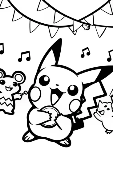 A coloring page of Pikachu’s Magical Music Festival Coloring Page