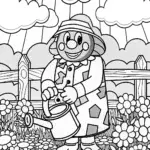 Cheerful Gardener Coloring Page