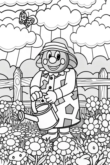 A coloring page of Cheerful Gardener Coloring Page