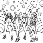 Rainbow High Students in a Celestial Dance Coloring Page