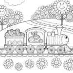 Whimsical Flower Train Adventure Coloring Page