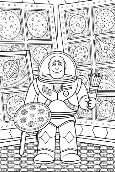 A coloring page of Buzz Lightyear’s Cosmic Art Studio Coloring Page