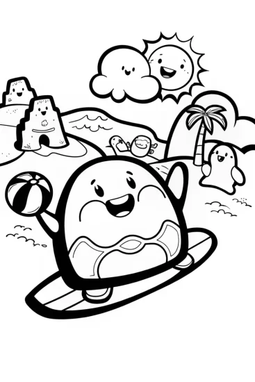 A coloring page of Squishmallow Surfing Adventure Coloring Page