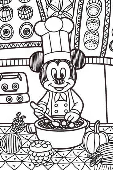 A coloring page of Mickey Mouse’s Culinary Adventure Coloring Page
