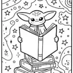 Baby Yoda’s Cosmic Library Adventure Coloring Page