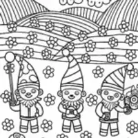 Gnome Gathering in the Enchanted Meadow Coloring Page