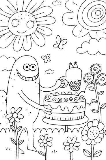 A coloring page of Monster Garden Party Coloring Page