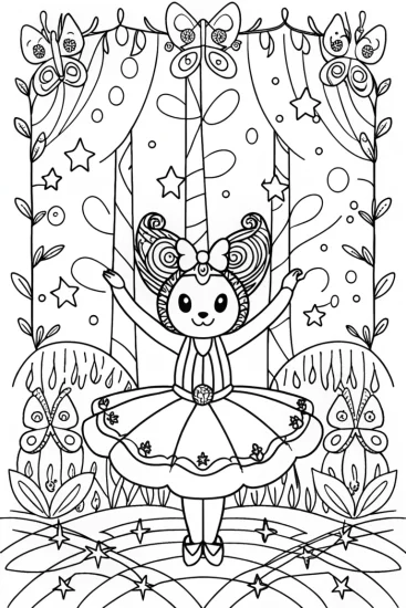 A coloring page of Kuromi’s Enchanted Butterfly Ball Coloring Page