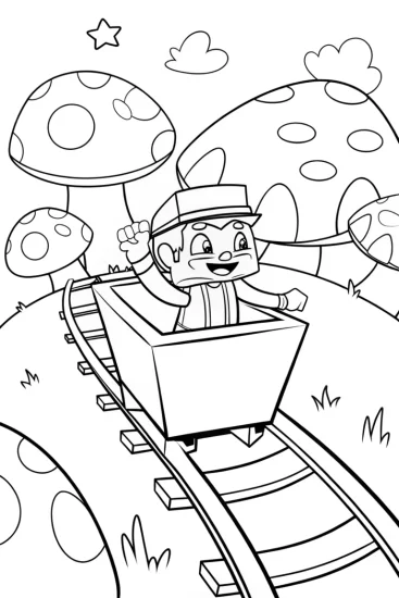 A coloring page of Minecraft Character’s Minecart Adventure Coloring Page