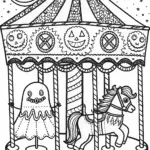 The Enchanted Halloween Carousel Coloring Page