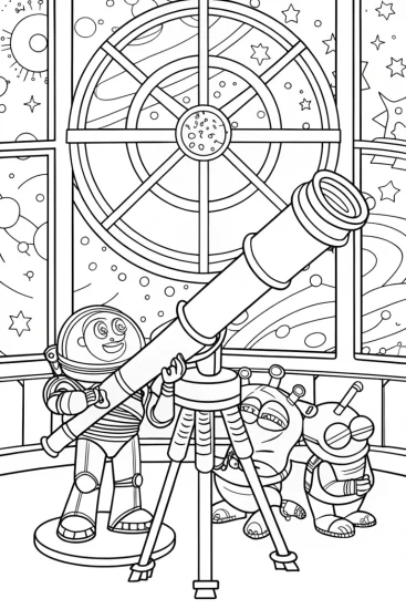 A coloring page of Buzz Lightyear’s Galactic Observatory Coloring Page