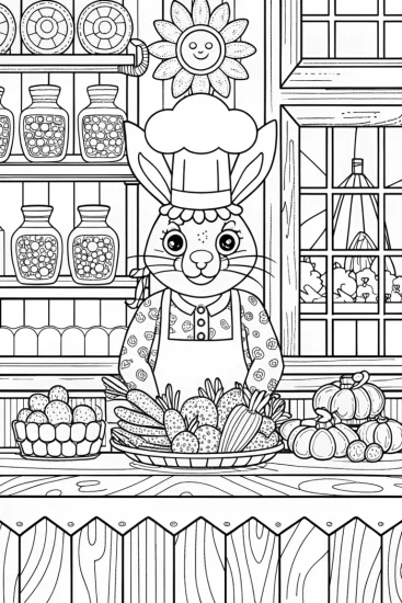 A coloring page of Bunny Chef’s Delight Coloring Page