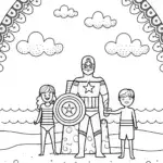 Captain America Beach Day Coloring Page