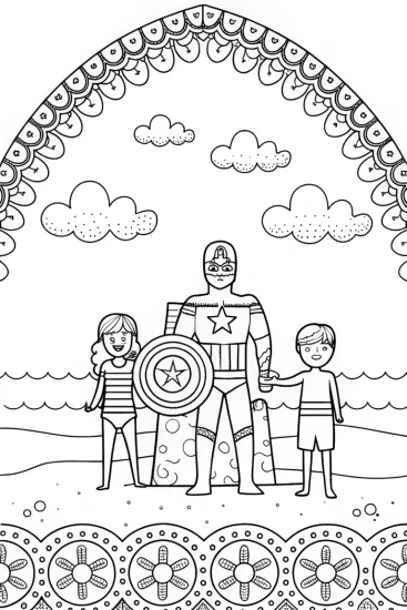 A coloring page of Captain America Beach Day Coloring Page