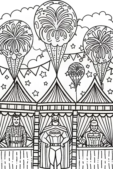 A coloring page of Batman at the Whimsical Gadget Fair Coloring Page