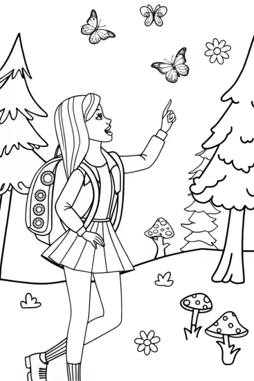 A coloring page of Barbie’s Nature Adventure Coloring Page