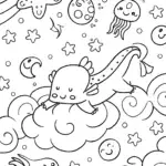 Axolotl’s Dreamy Cloud Adventure Coloring Page