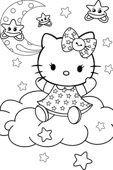 A coloring page of Hello Kitty’s Fantastic Starry Adventure Coloring Page