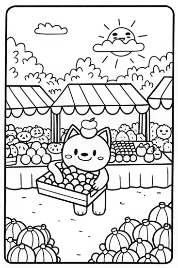 A coloring page of Meowth’s Magical Market Day Coloring Page