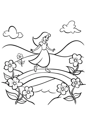 A coloring page of Jasmine Dancing on the Blossom Bridge Coloring Page