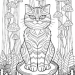 Mystical Cat Guardian of the Forest Coloring Page