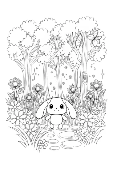 A coloring page of Cinnamoroll’s Dreamy Garden Adventure Coloring Page