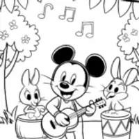 Mickey Mouse strumming at the music fest