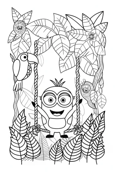 A coloring page of Minion’s Wild Jungle Adventure Coloring Page